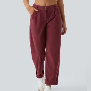 HALARA Mid Rise Button Zipper Side Pocket Corduroy Casual Pants
